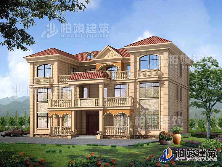三層雙拚農村房屋設計圖紙，全套施工圖及效果圖BZ383-簡歐風格
